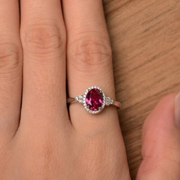 🔥 Refine Oval Shiny Red Zircon Ruby Rings for Women, PD320 - Picture 9 of 10